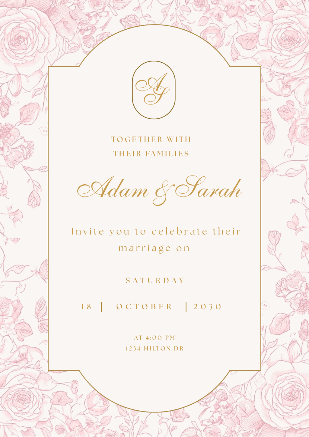 Editable Blush Pink Toile Wedding Invitation Suite Template