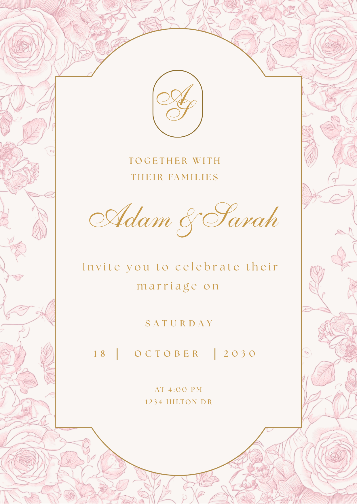 Editable Blush Pink Toile Wedding Invitation Suite Template
