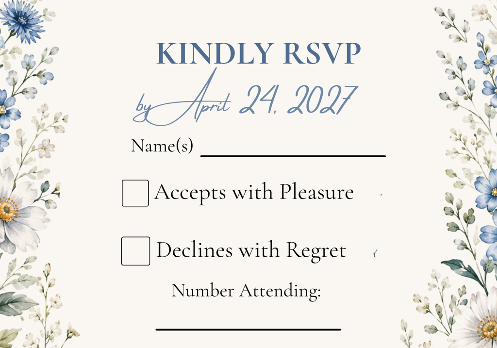 Editable Blue Vintage Wildflower Wedding Invitation Suite Template