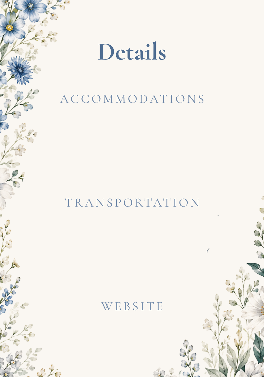 Editable Blue Vintage Wildflower Wedding Invitation Suite Template