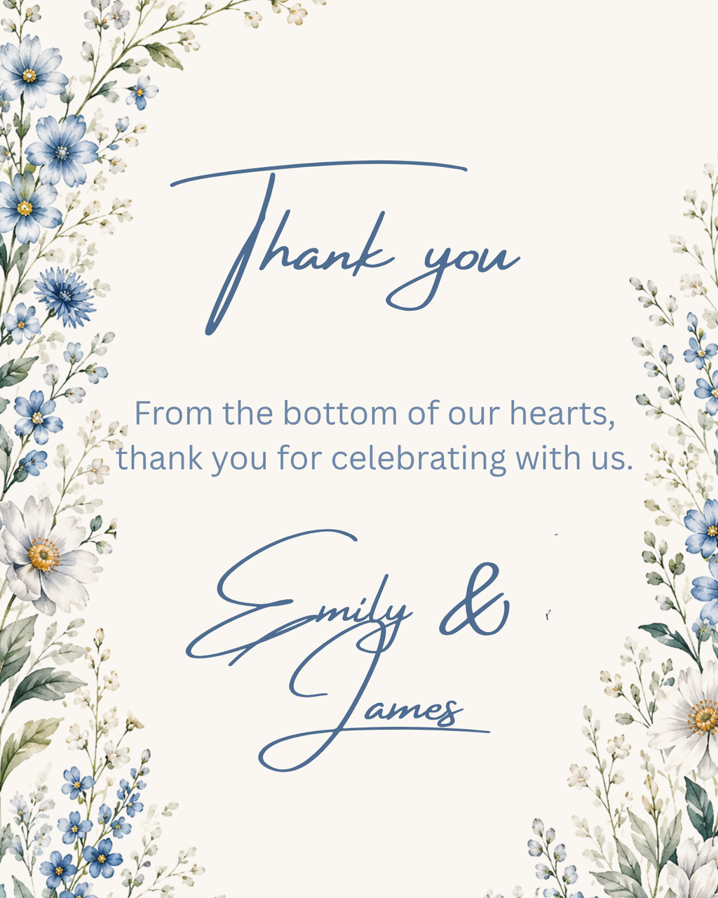 Editable Blue Vintage Wildflower Wedding Invitation Suite Template