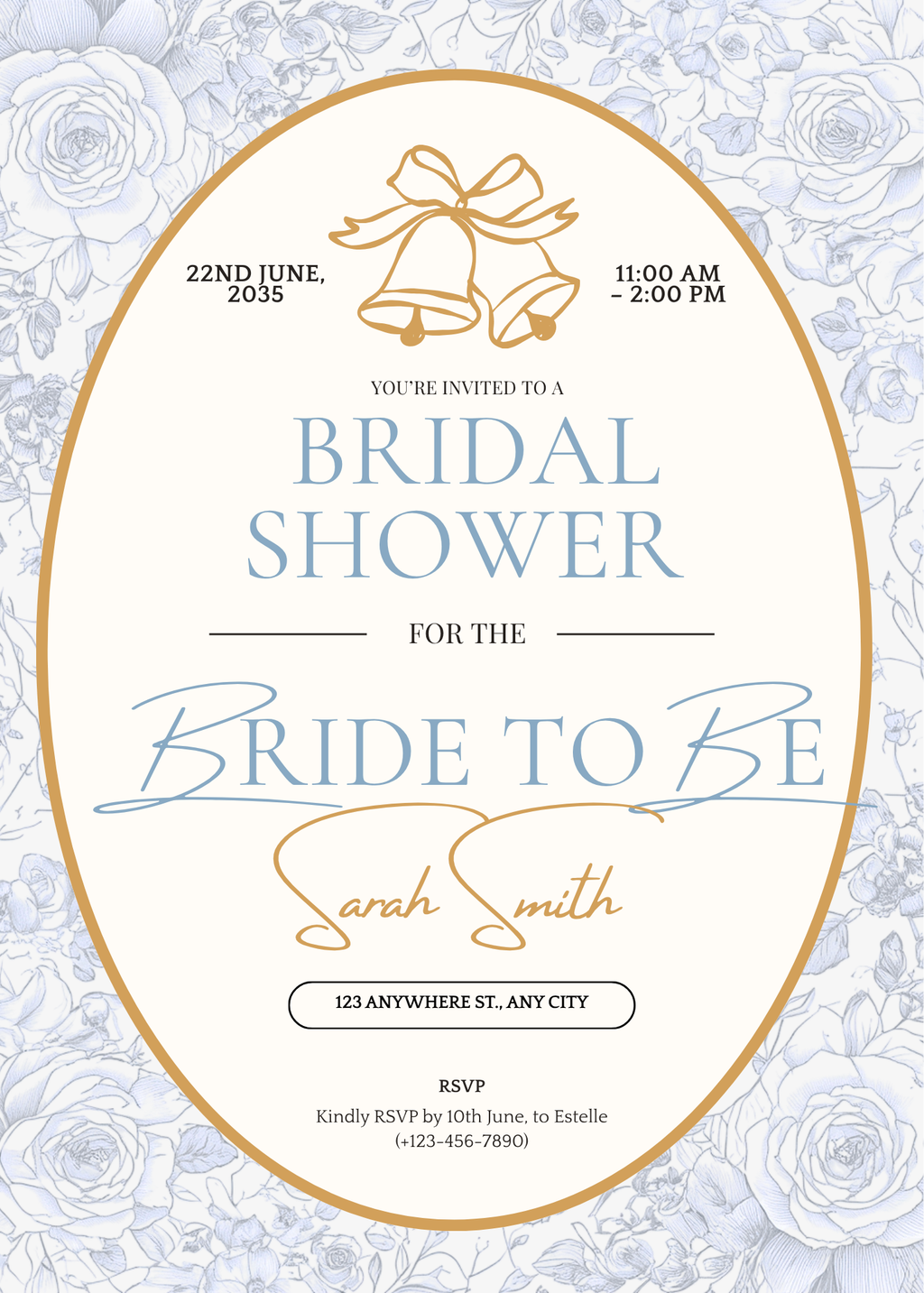 Editable Bridal Shower Invitation Blue Toile Collection Template