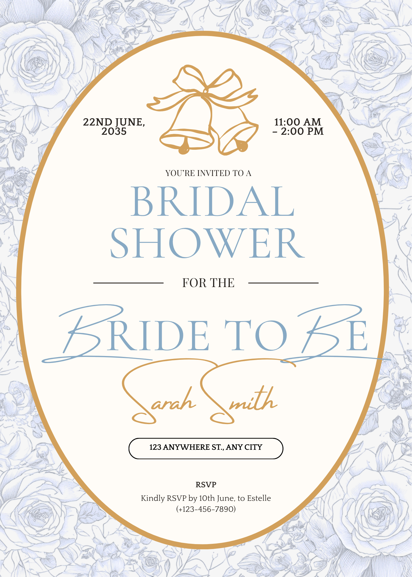 Editable Bridal Shower Invitation Blue Toile Collection Template