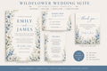 Editable Blue Vintage Wildflower Wedding Invitation Suite Template