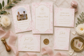 Editable Blush Pink Toile Wedding Invitation Suite Template